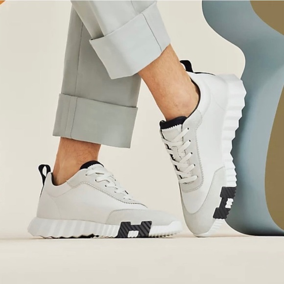 Hermes Shoes - Hermes Blanc/Noir Bouncing Sneakers Size 39 Box Dust Bags